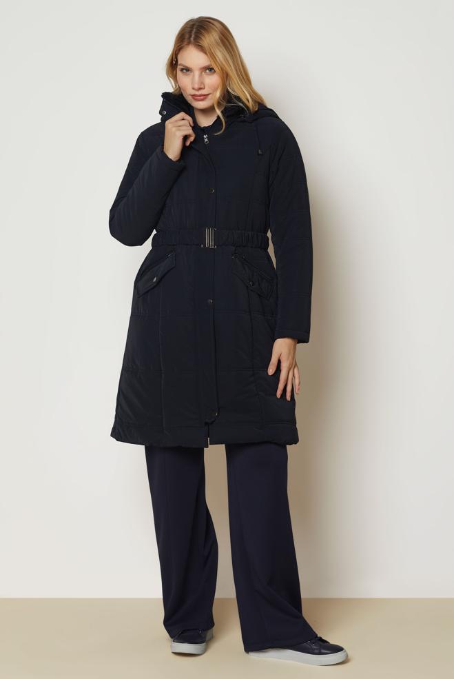 Hijab clothing NAVY BLUE BELTED QUILTED COAT 90665 - ALVİNA