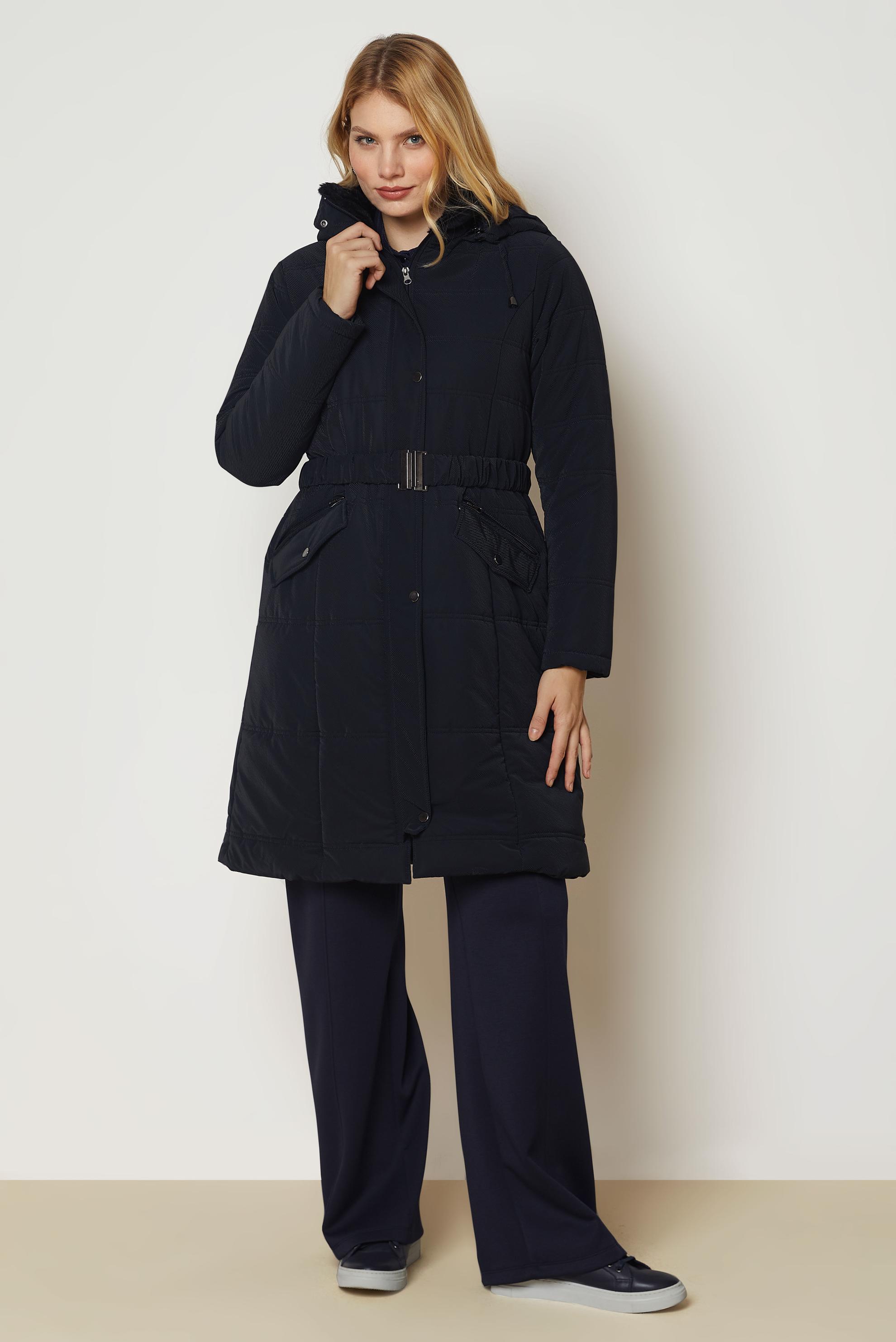 Hijab clothing NAVY BLUE BELTED QUILTED COAT 90665