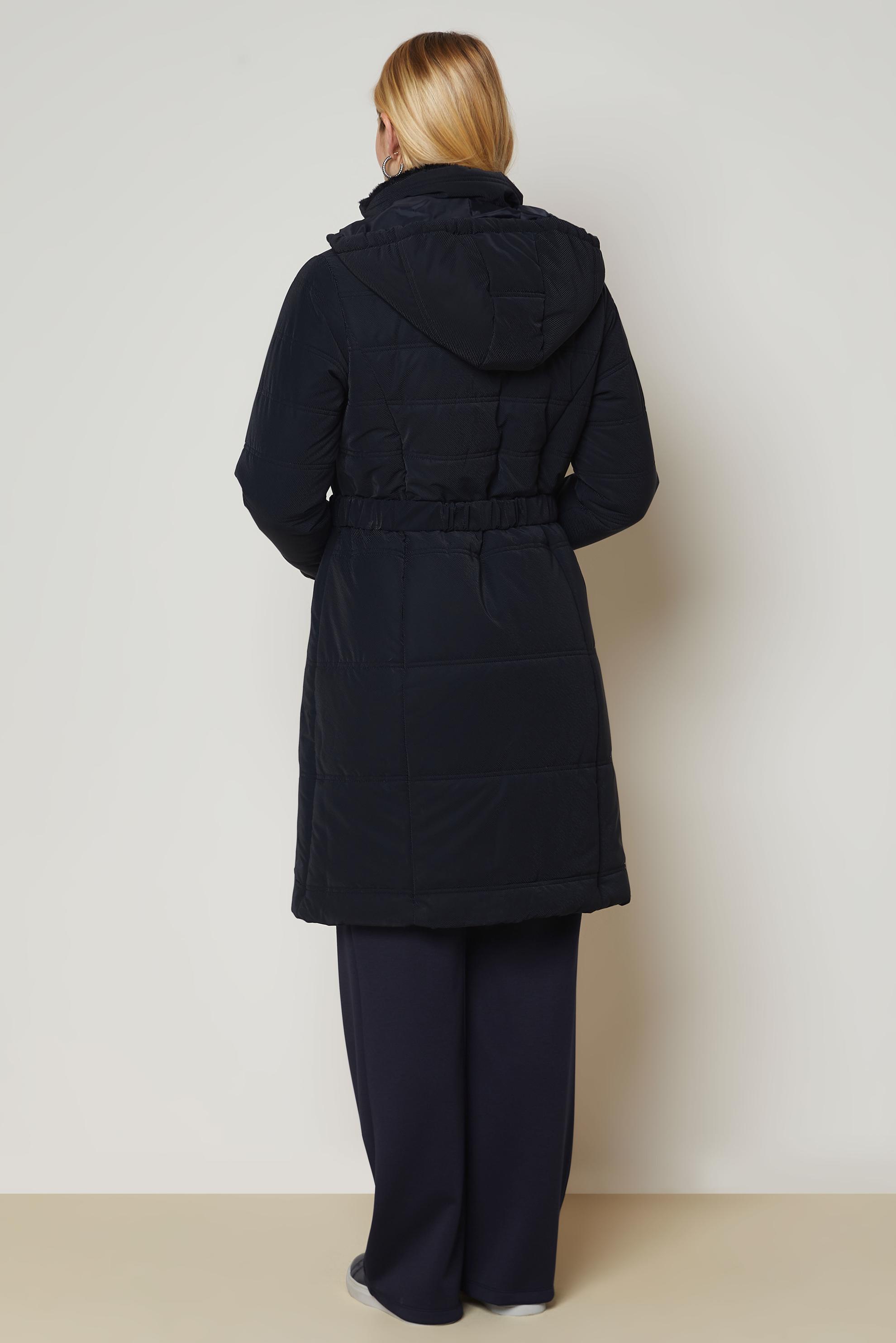 Hijab clothing NAVY BLUE BELTED QUILTED COAT 90665