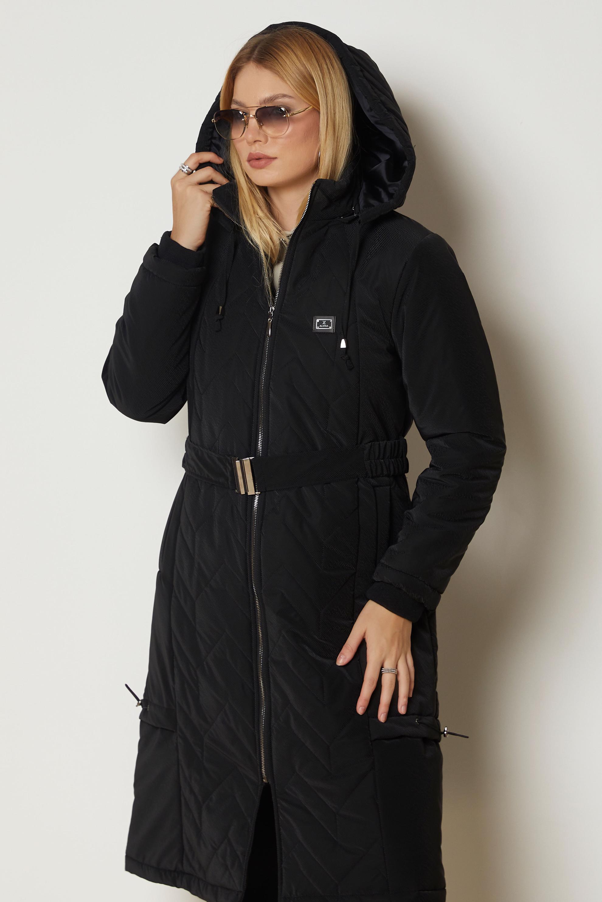 Hijab clothing BLACK BELTED QUILTED COAT 90666
