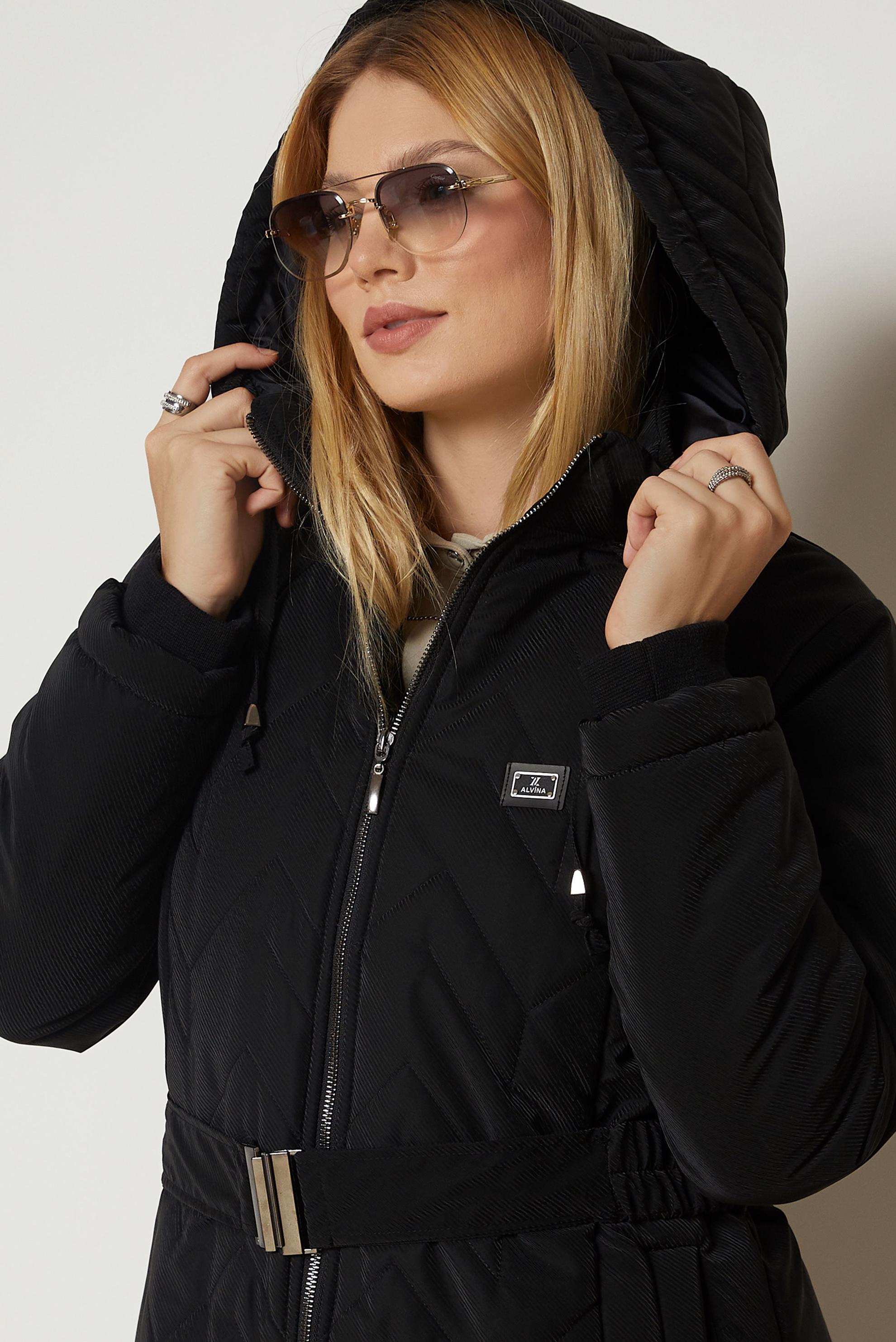Hijab clothing BLACK BELTED QUILTED COAT 90666