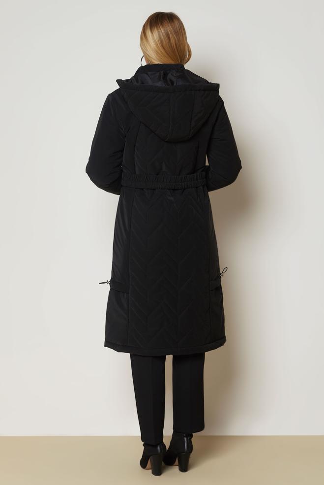 Hijab clothing BLACK BELTED QUILTED COAT 90666 - ALVİNA