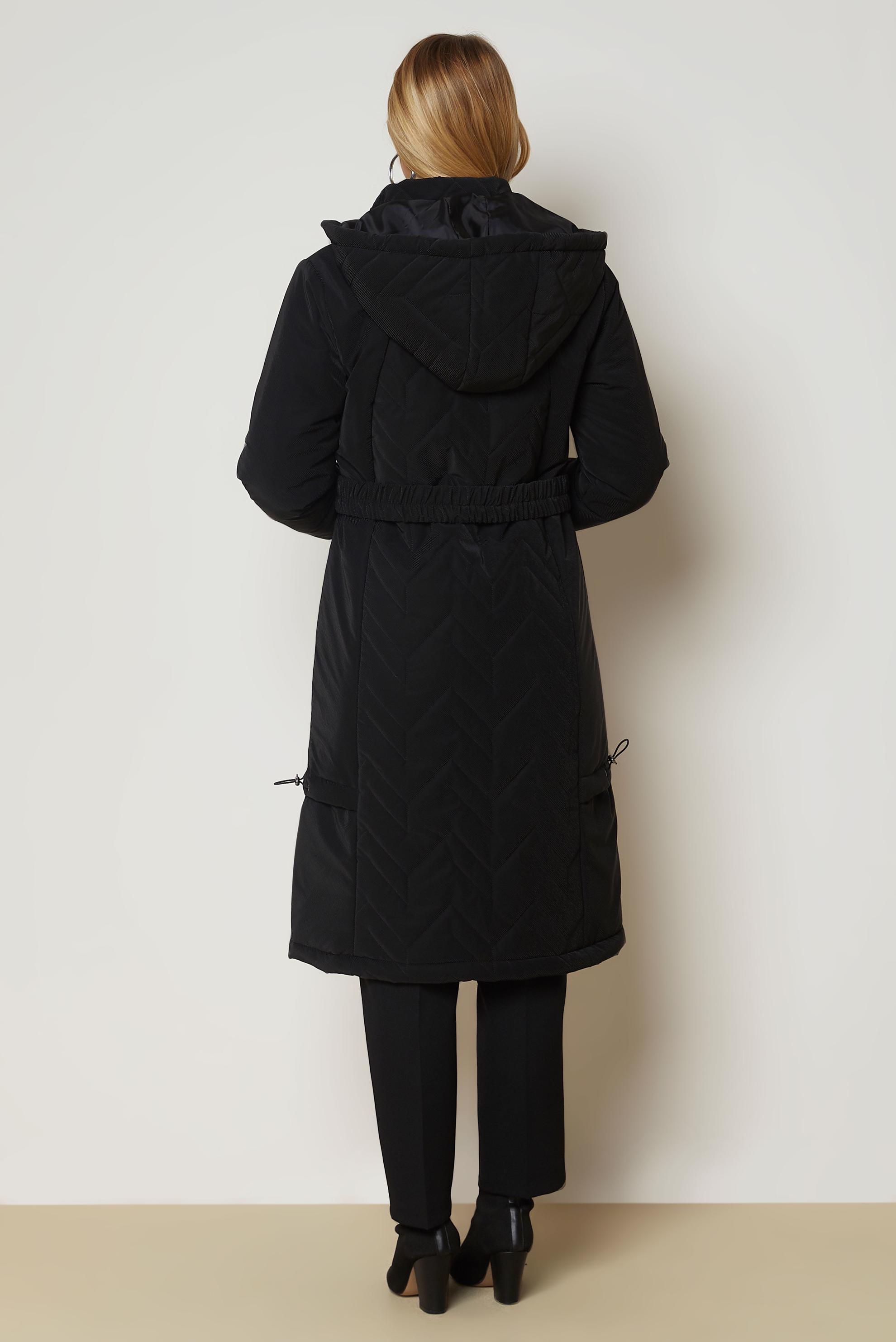 Hijab clothing BLACK BELTED QUILTED COAT 90666