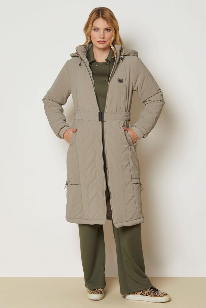 Hijab clothing BROWN BELTED QUILTED COAT 90666 - ALVİNA
