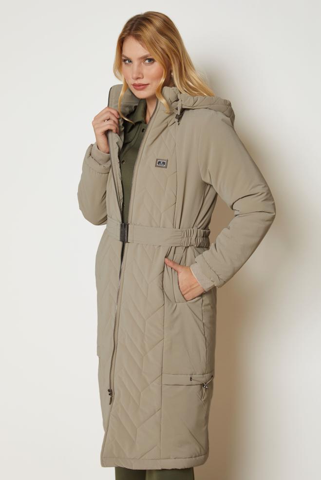 Hijab clothing BROWN BELTED QUILTED COAT 90666 - ALVİNA