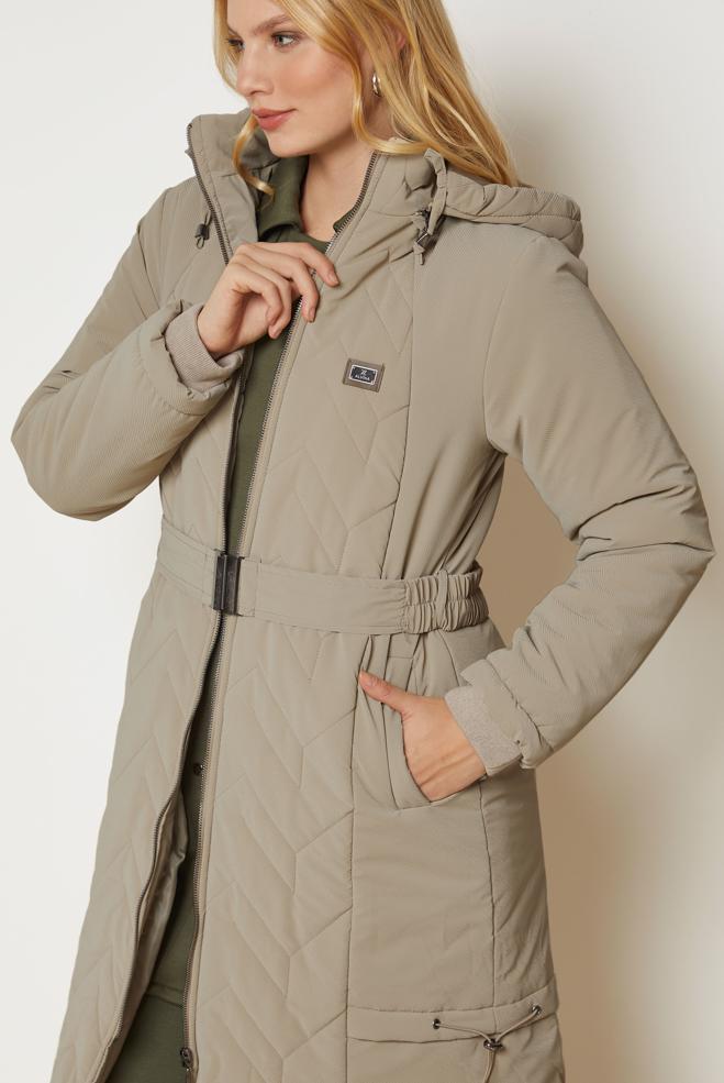 Hijab clothing BROWN BELTED QUILTED COAT 90666 - ALVİNA