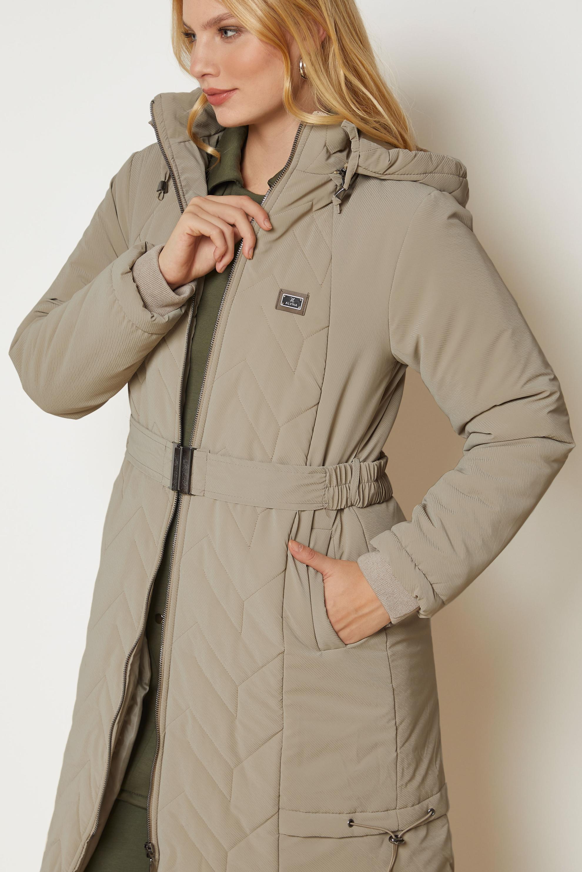 Hijab clothing BROWN BELTED QUILTED COAT 90666