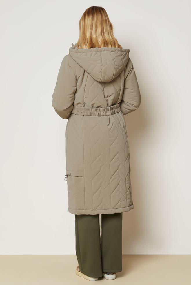 Hijab clothing BROWN BELTED QUILTED COAT 90666 - ALVİNA