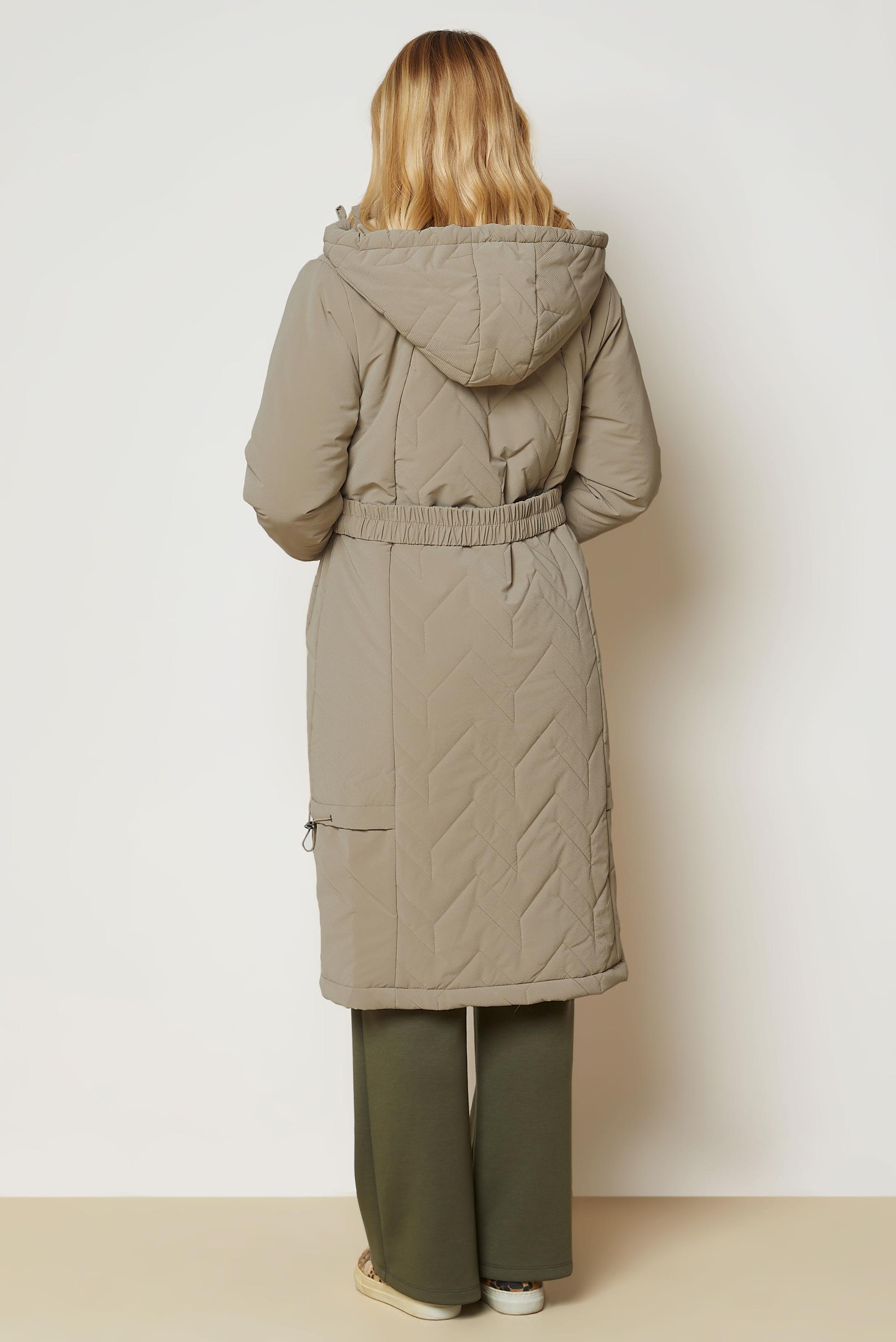 Hijab clothing BROWN BELTED QUILTED COAT 90666