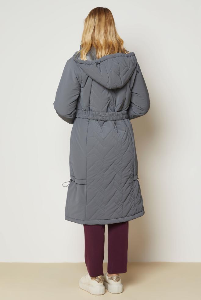 Hijab clothing GREY BELTED QUILTED COAT 90666 - ALVİNA