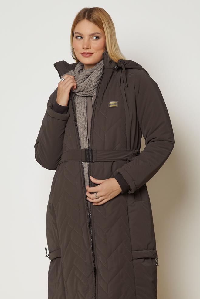 Hijab clothing BROWN BELTED QUILTED COAT 90666 - ALVİNA