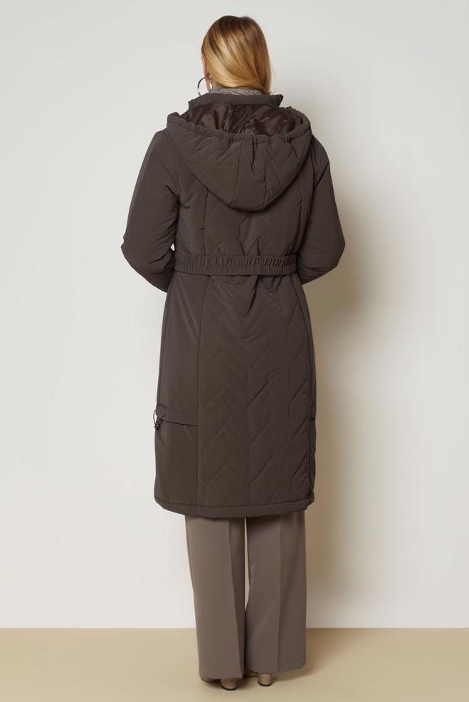 Hijab clothing BROWN BELTED QUILTED COAT 90666 - ALVİNA