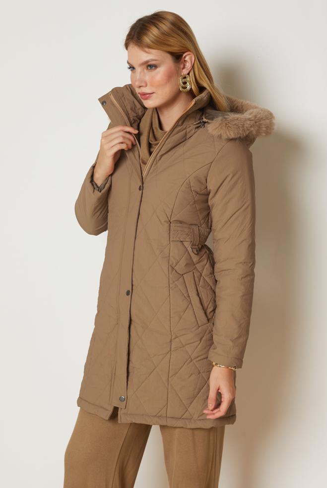 Hijab clothing BROWN HOODED QUILTED COAT 90668 - ALVİNA