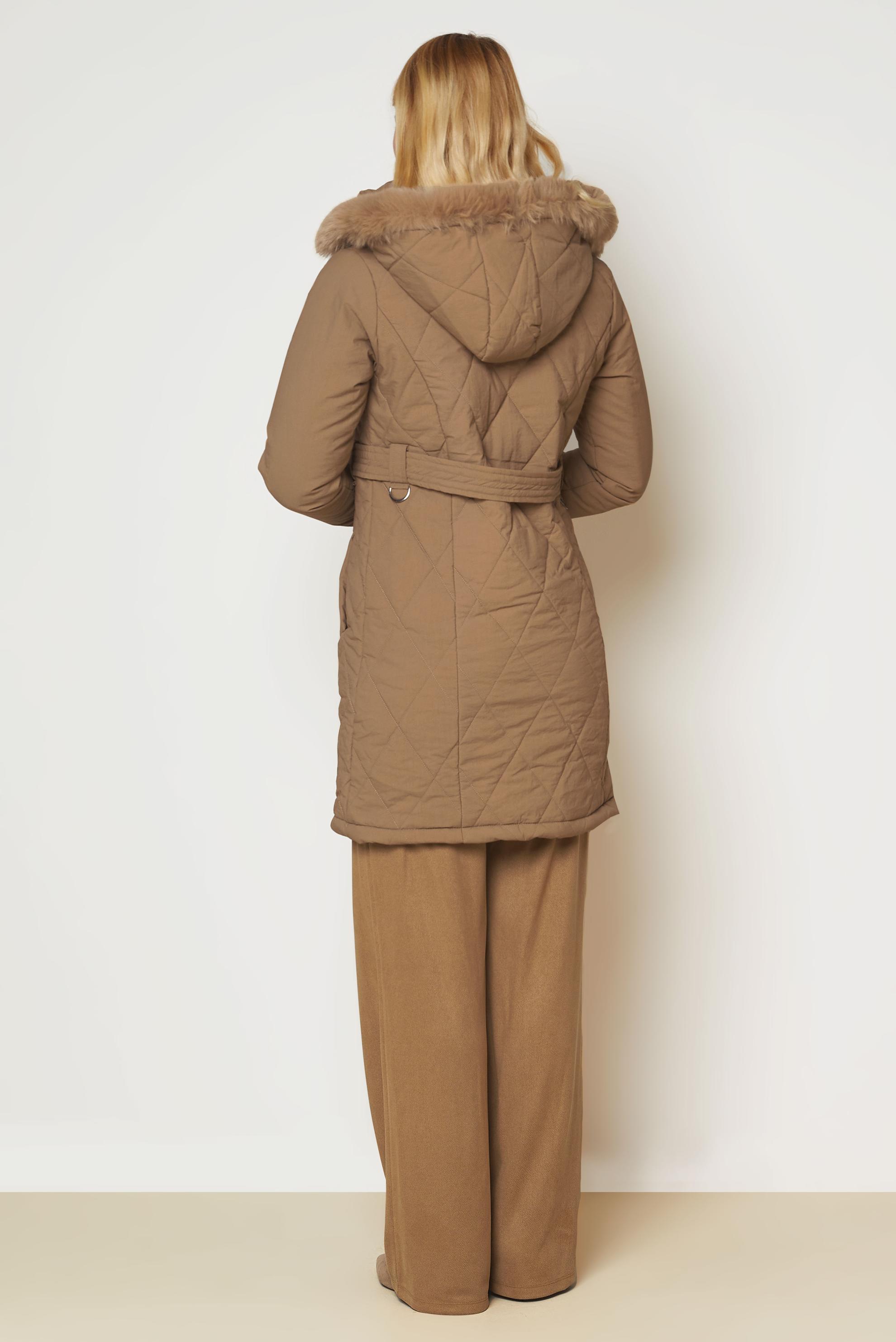 Hijab clothing BROWN HOODED QUILTED COAT 90668