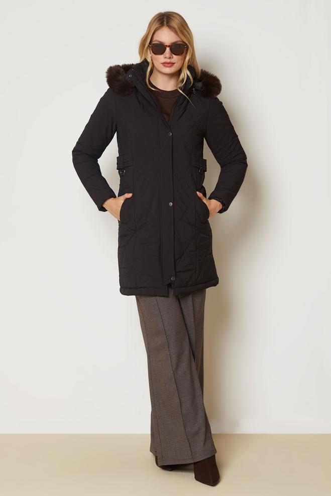 Hijab clothing BROWN HOODED QUILTED COAT 90668 - ALVİNA