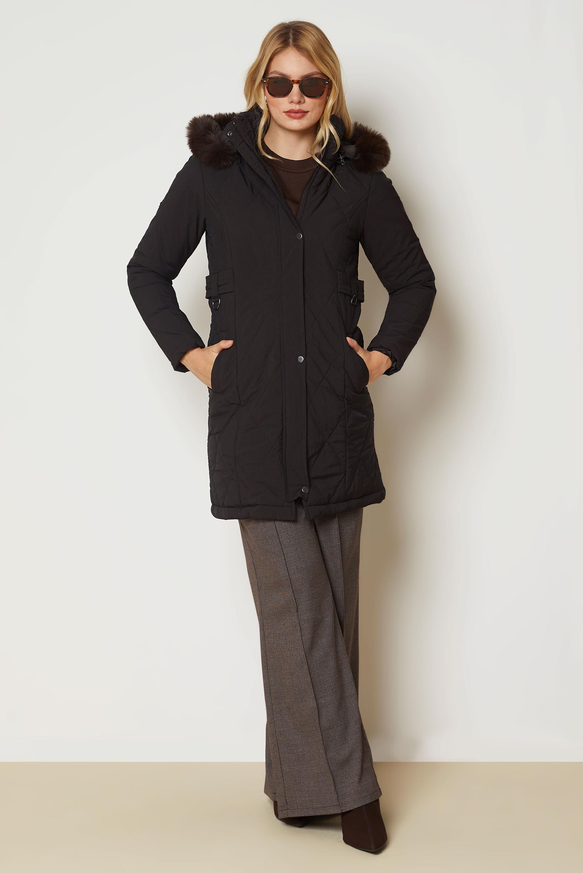 Hijab clothing BROWN HOODED QUILTED COAT 90668