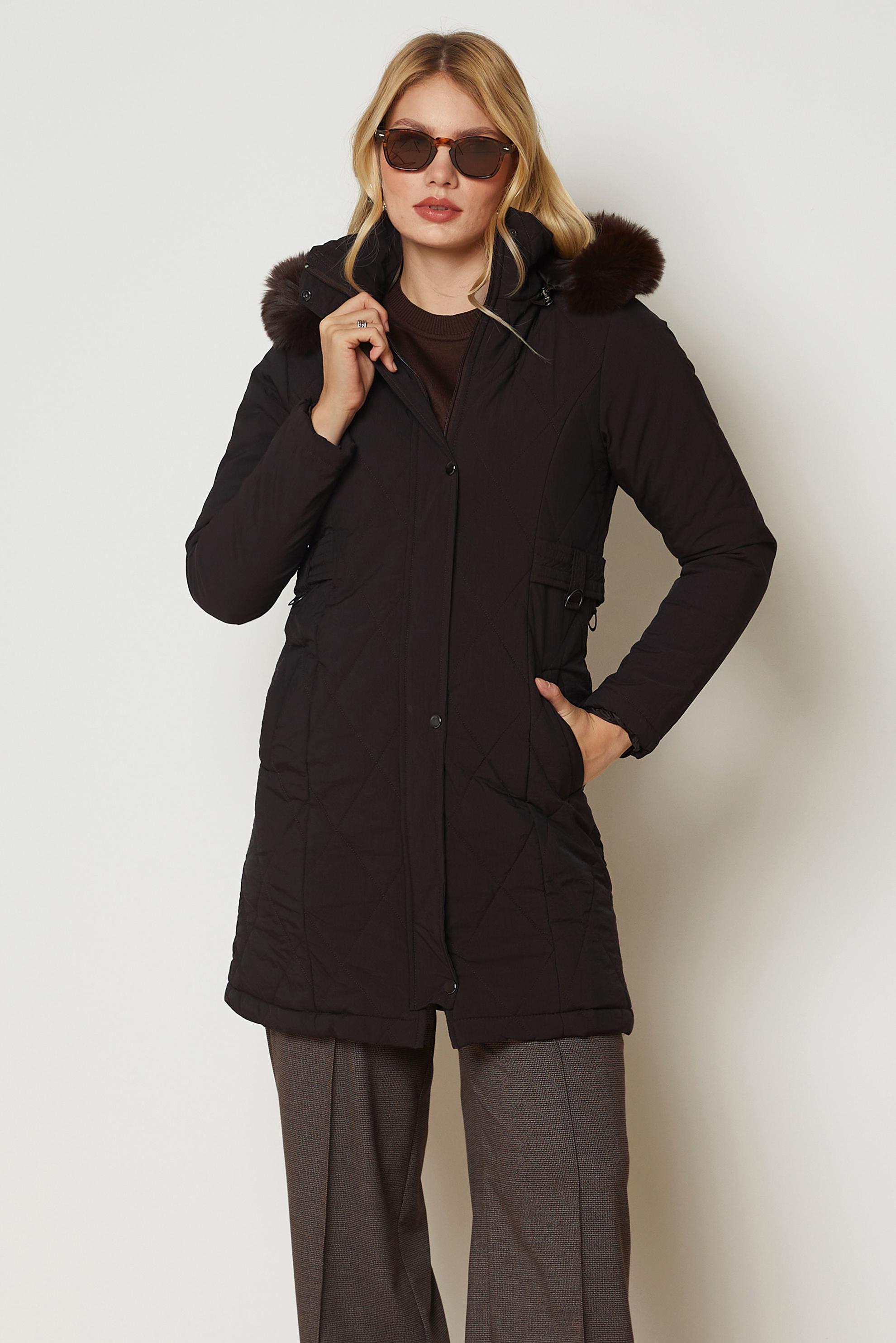 Hijab clothing BROWN HOODED QUILTED COAT 90668