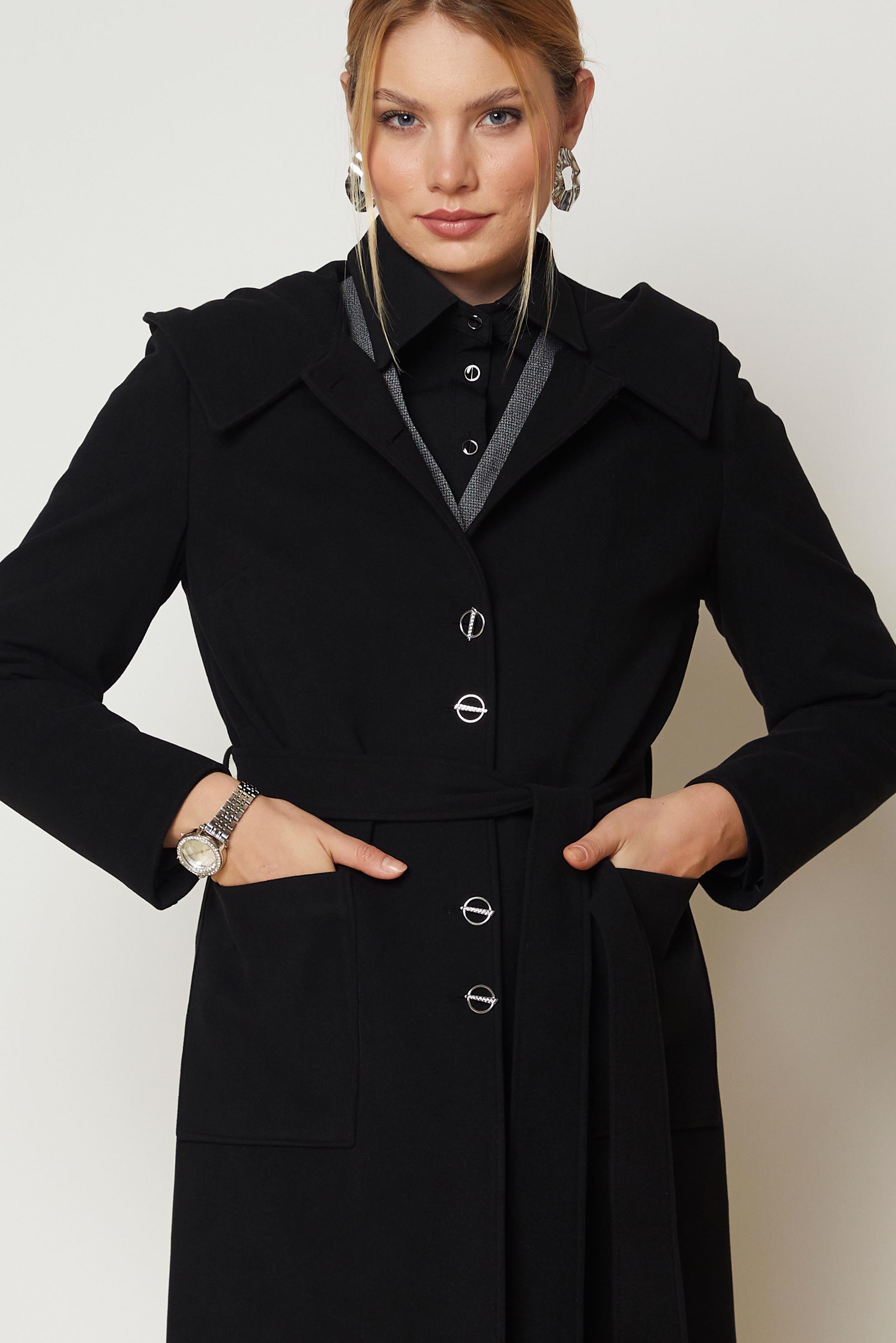 Hijab clothing BLACK BELTED HOODED COAT 90677