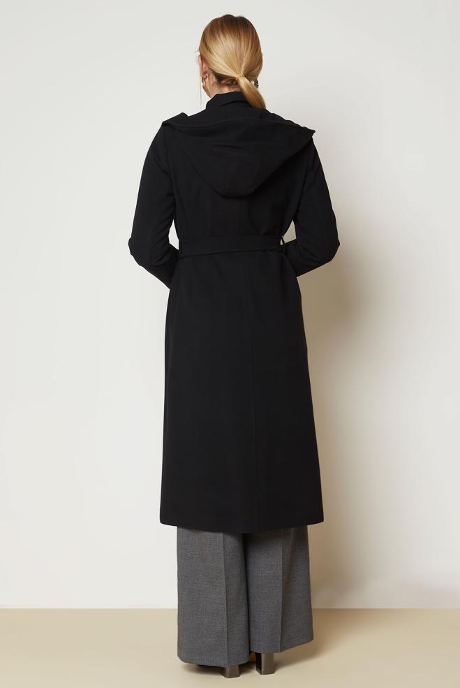 Hijab clothing BLACK BELTED HOODED COAT 90677 - ALVİNA
