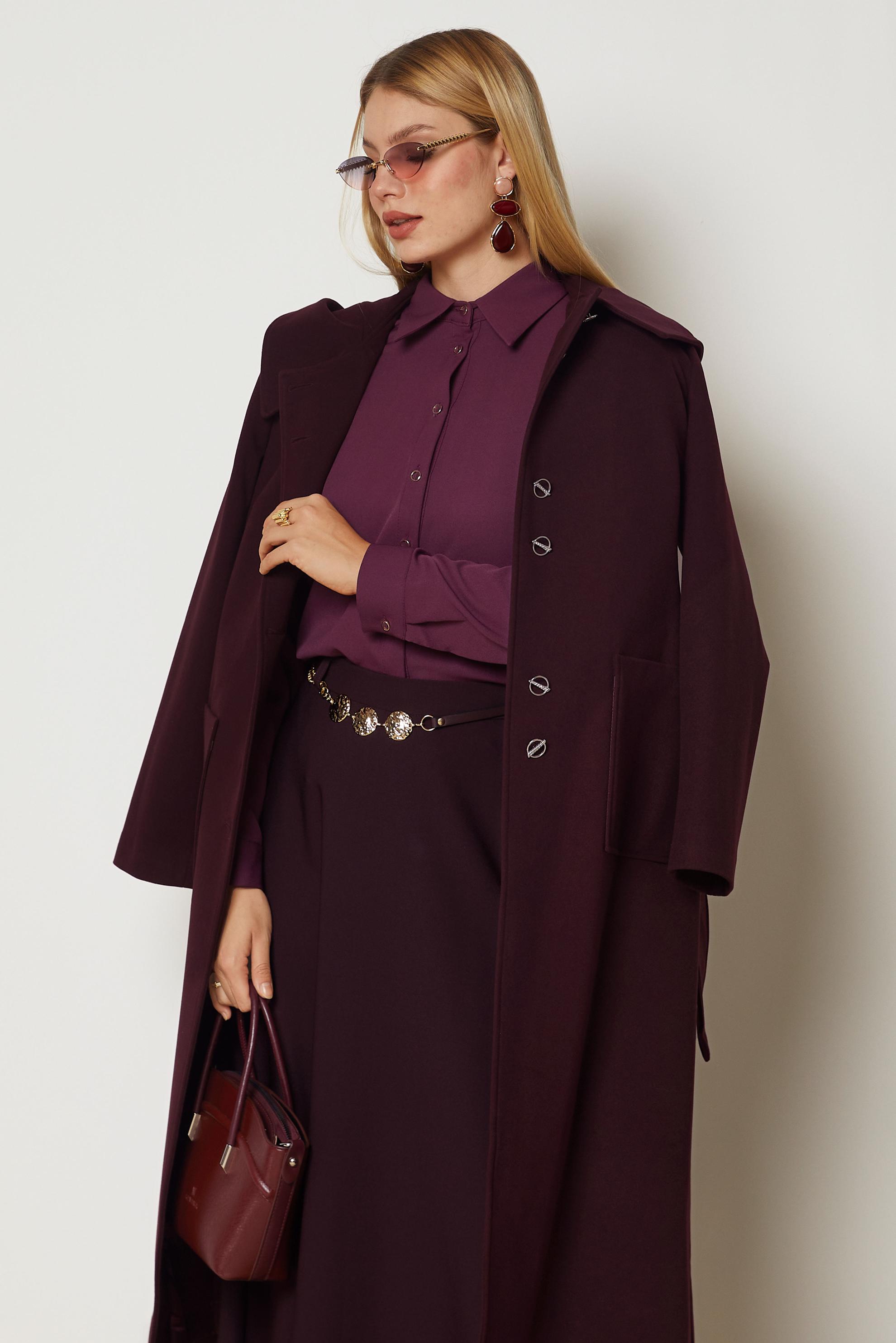 Hijab clothing BROWN BELTED HOODED COAT 90677