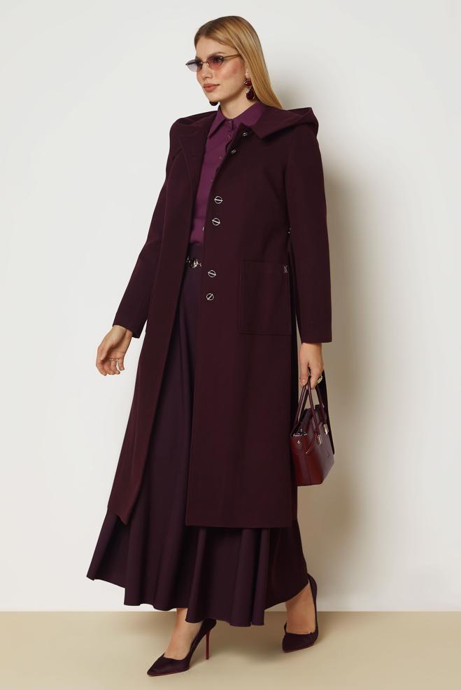 Hijab clothing BROWN BELTED HOODED COAT 90677 - ALVİNA