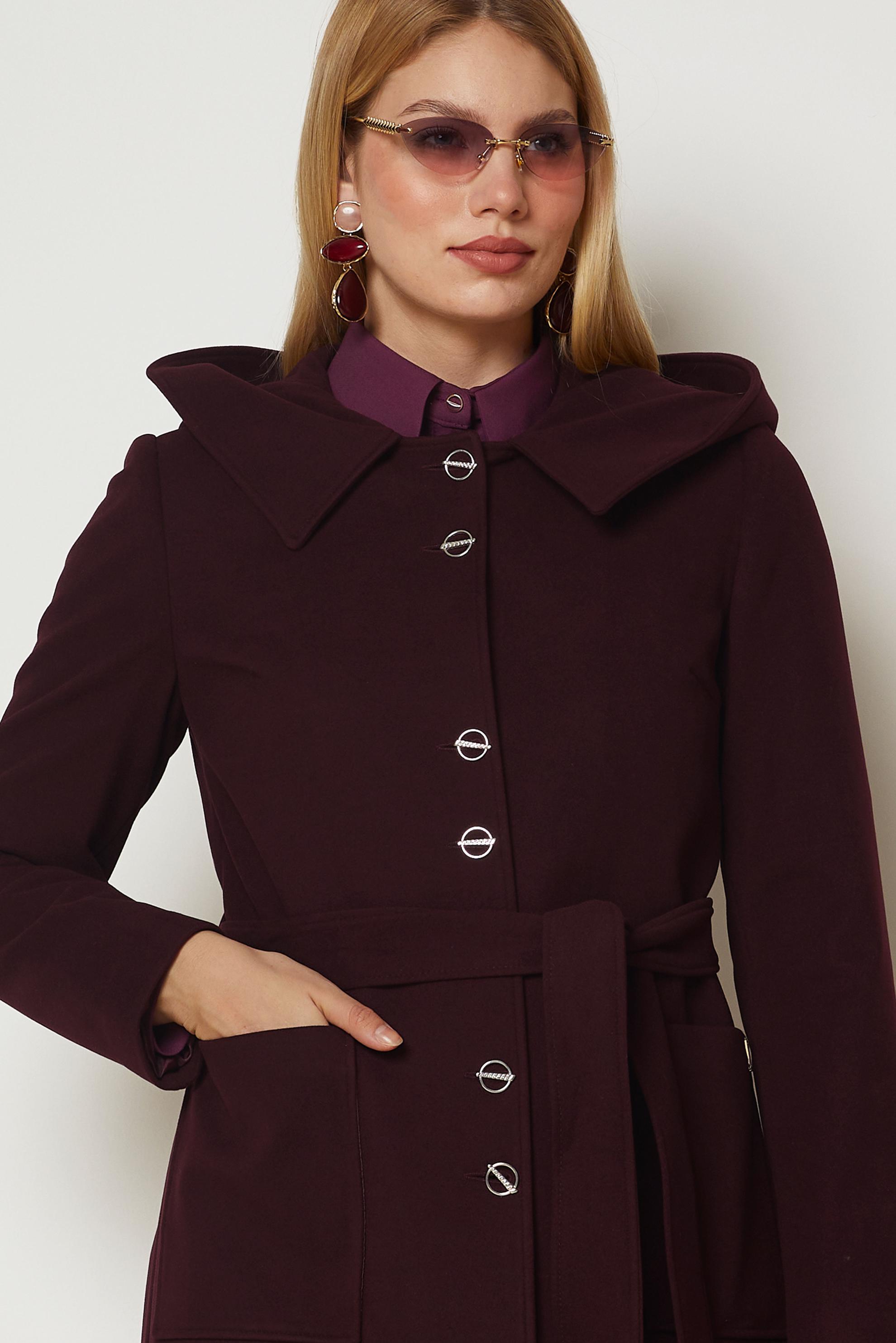Hijab clothing BROWN BELTED HOODED COAT 90677