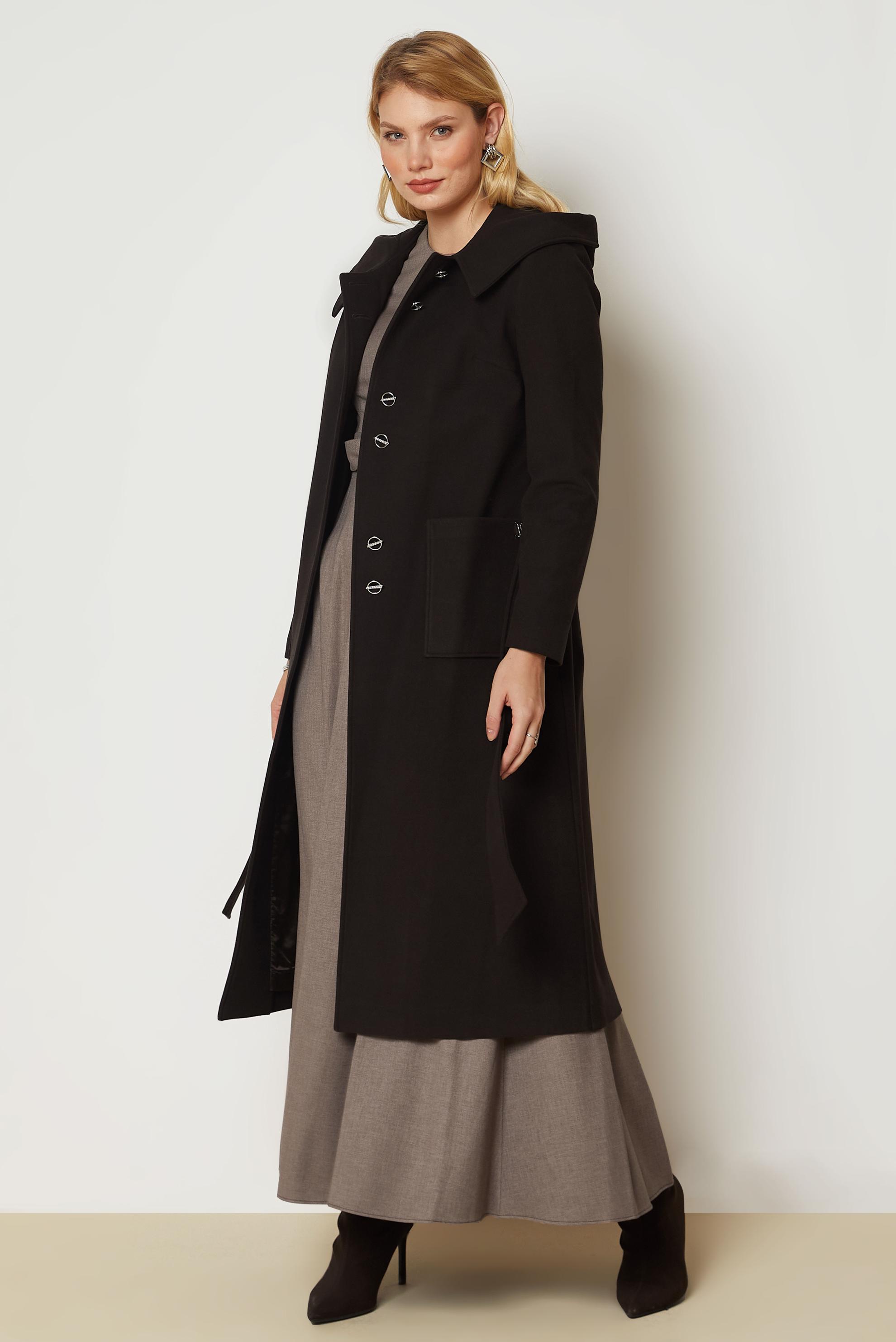Hijab clothing BROWN BELTED HOODED COAT 90677
