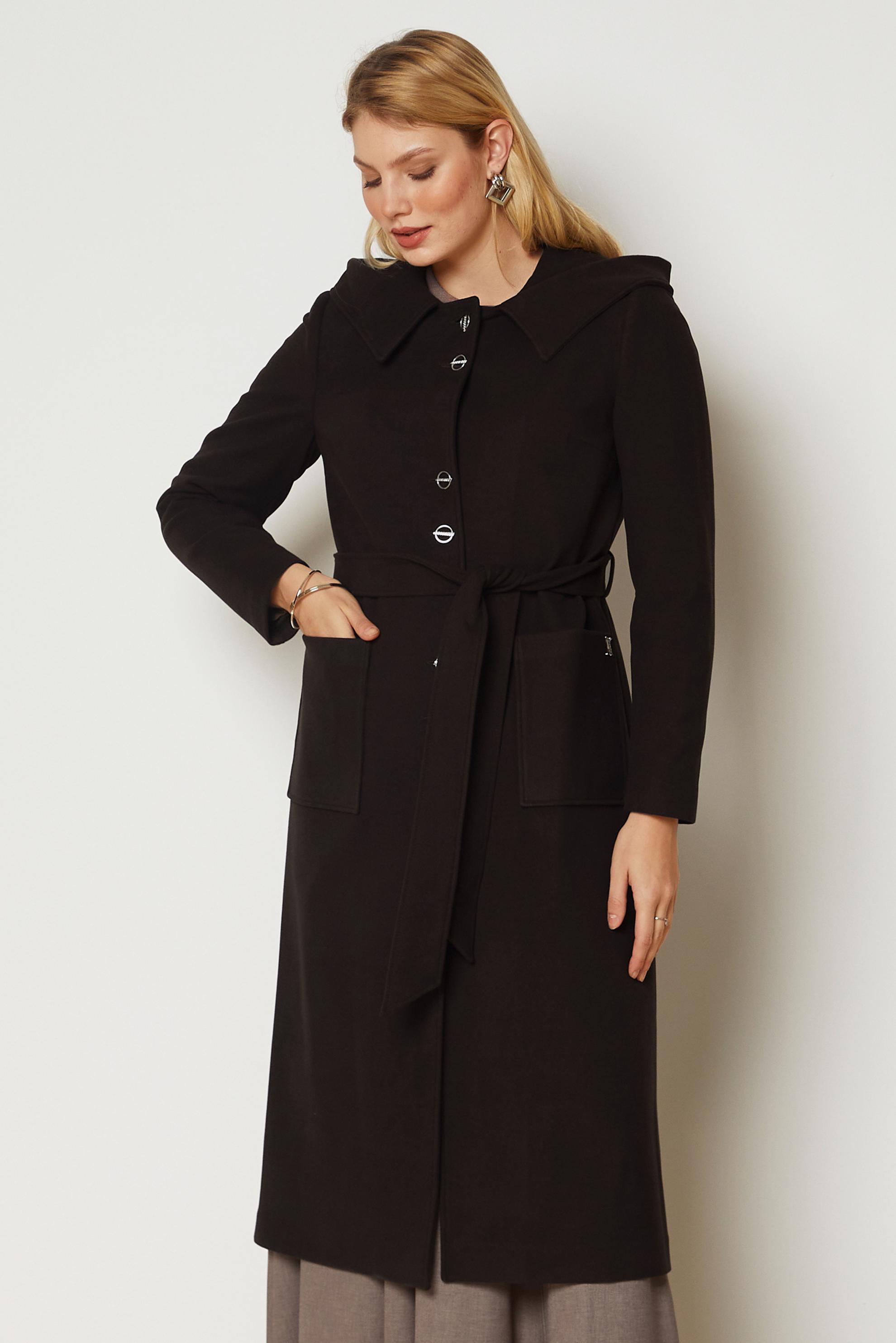 Hijab clothing BROWN BELTED HOODED COAT 90677