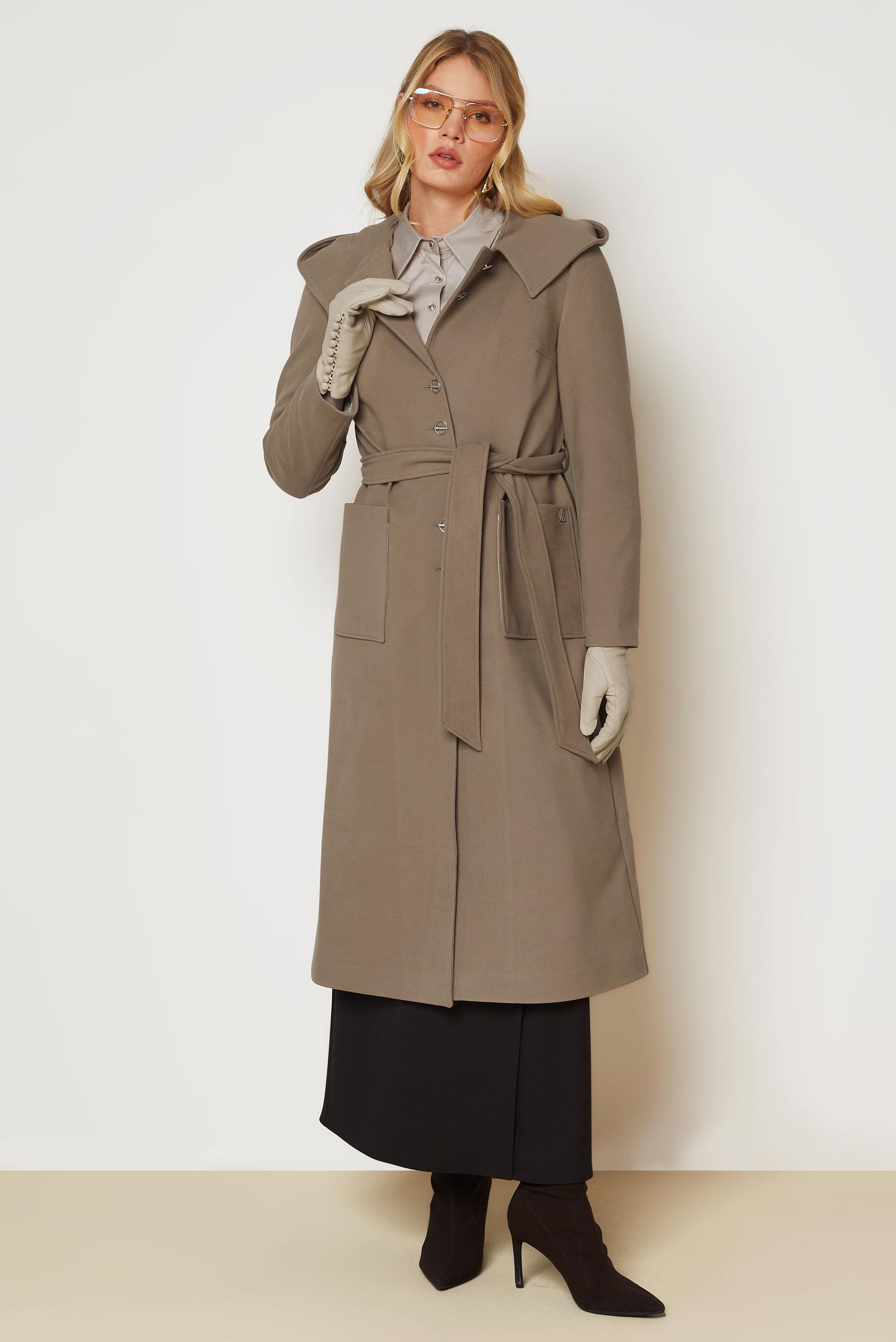 Hijab clothing SAND BELTED HOODED COAT 90677