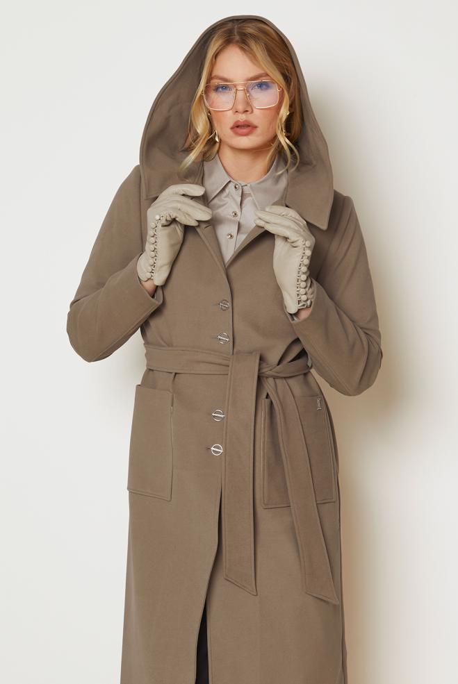 Hijab clothing SAND BELTED HOODED COAT 90677 - ALVİNA