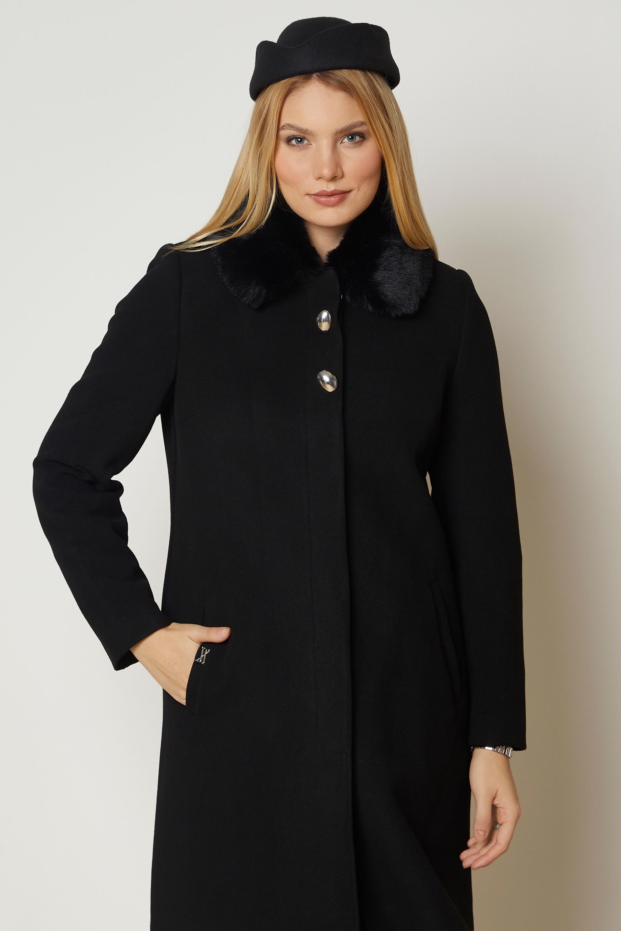 Hijab clothing BLACK FAUX-FUR COLLAR CACHE COAT 90679