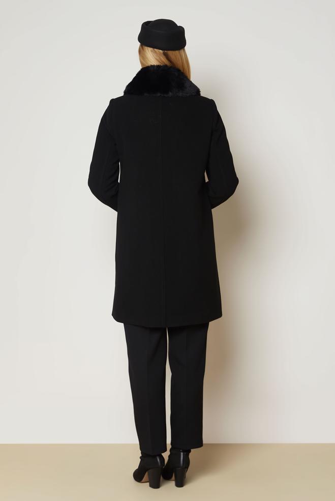 Hijab clothing BLACK FAUX-FUR COLLAR CACHE COAT 90679 - ALVİNA