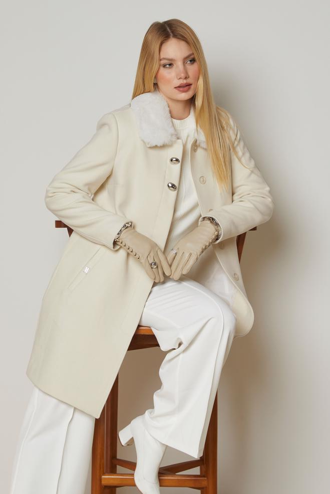 Hijab clothing BROWN FAUX-FUR COLLAR CACHE COAT 90679 - ALVİNA