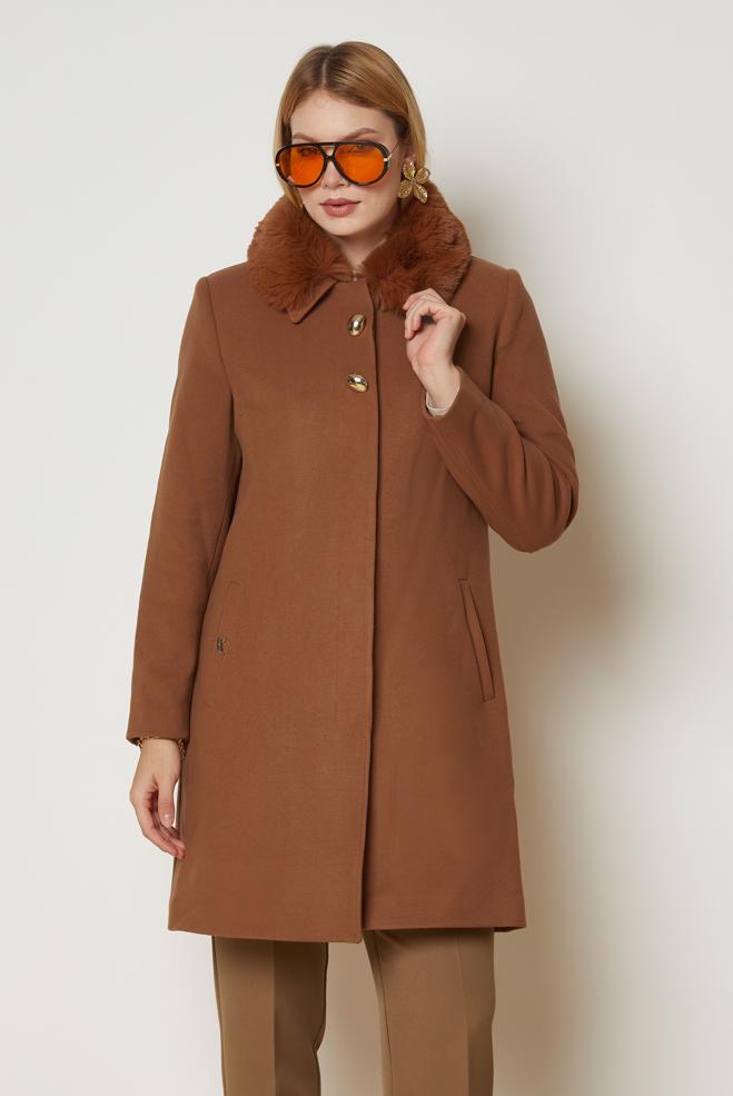 Hijab clothing TABA FAUX-FUR COLLAR CACHE COAT 90679 - ALVİNA