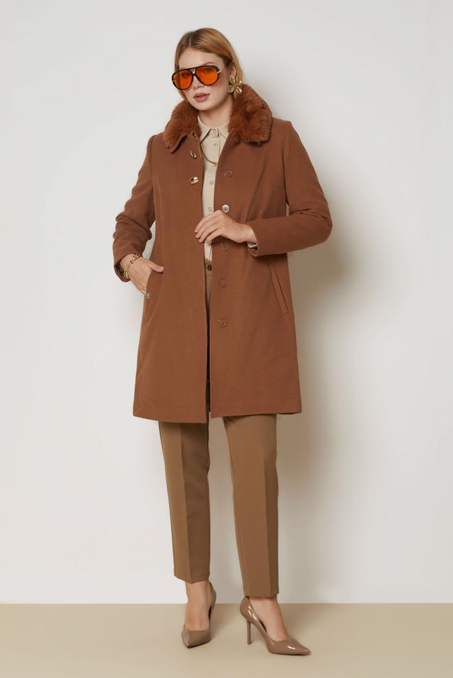 Hijab clothing TABA FAUX-FUR COLLAR CACHE COAT 90679 - ALVİNA