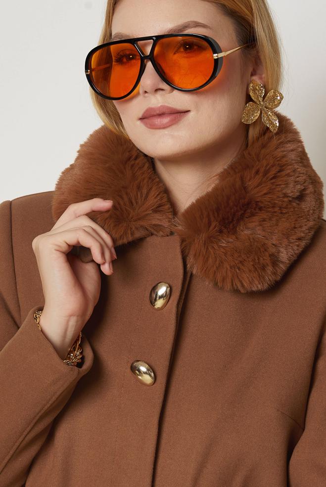 Hijab clothing TABA FAUX-FUR COLLAR CACHE COAT 90679 - ALVİNA