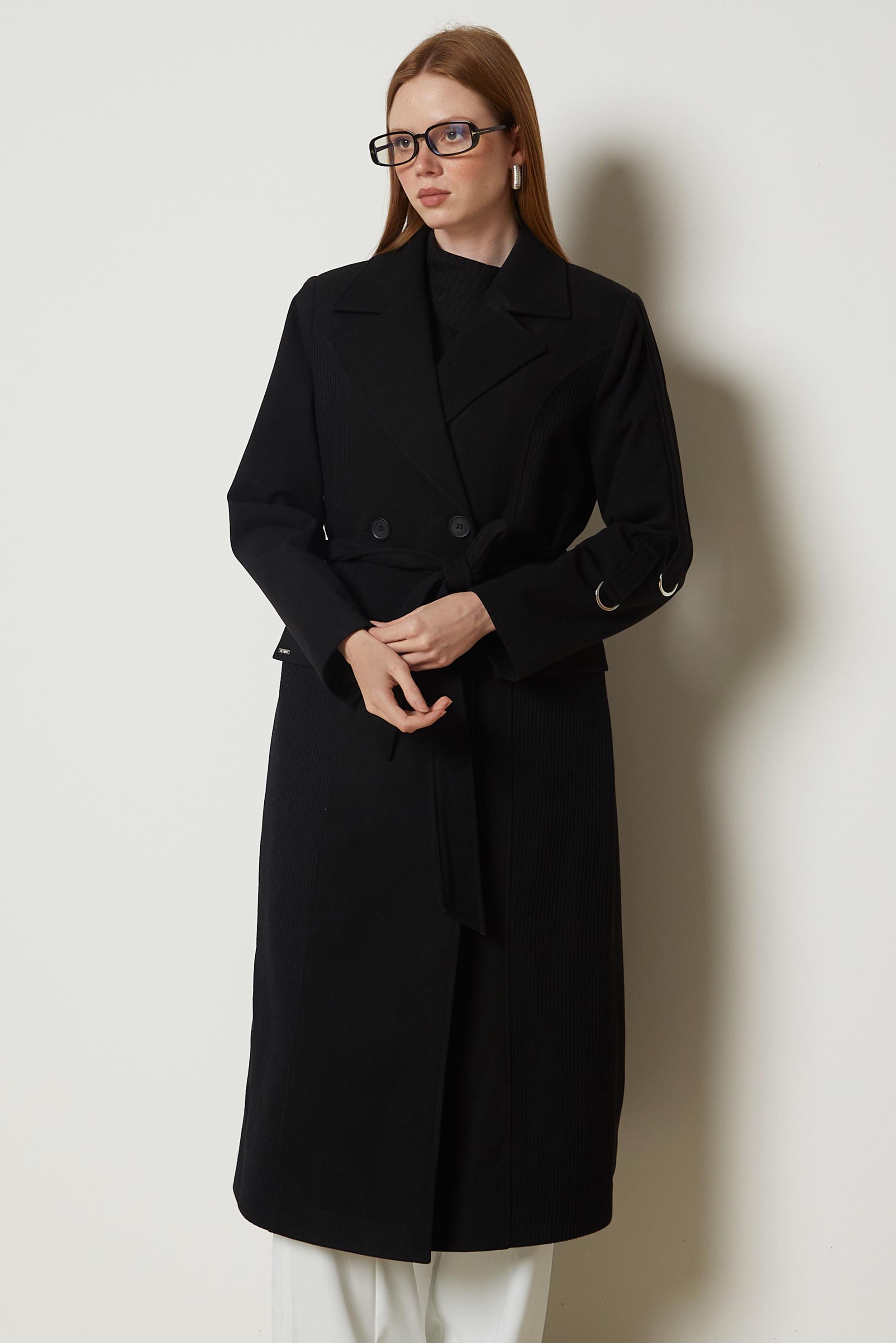 Hijab clothing BLACK BELTED CACHE COAT 90694