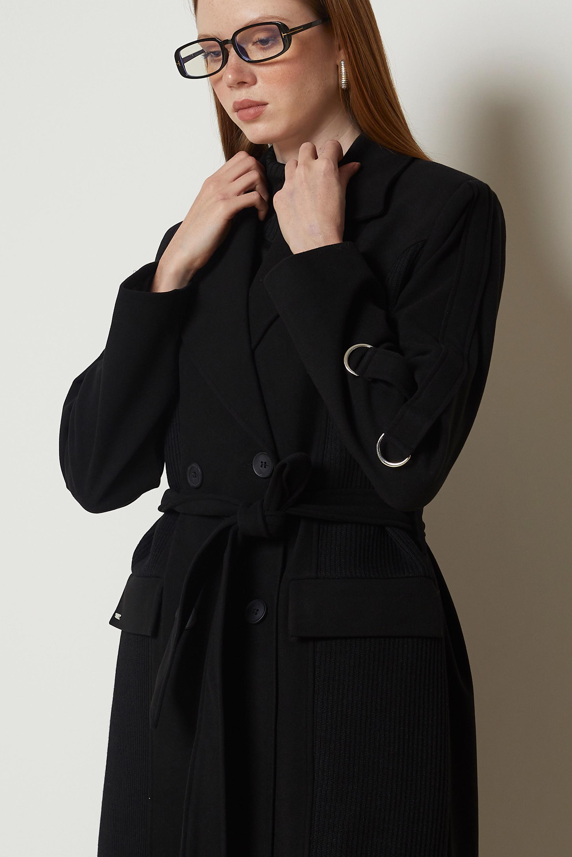 Hijab clothing BLACK BELTED CACHE COAT 90694