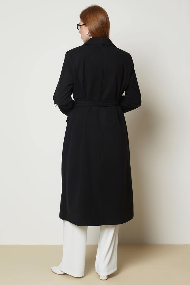 Hijab clothing BLACK BELTED CACHE COAT 90694 - ALVİNA