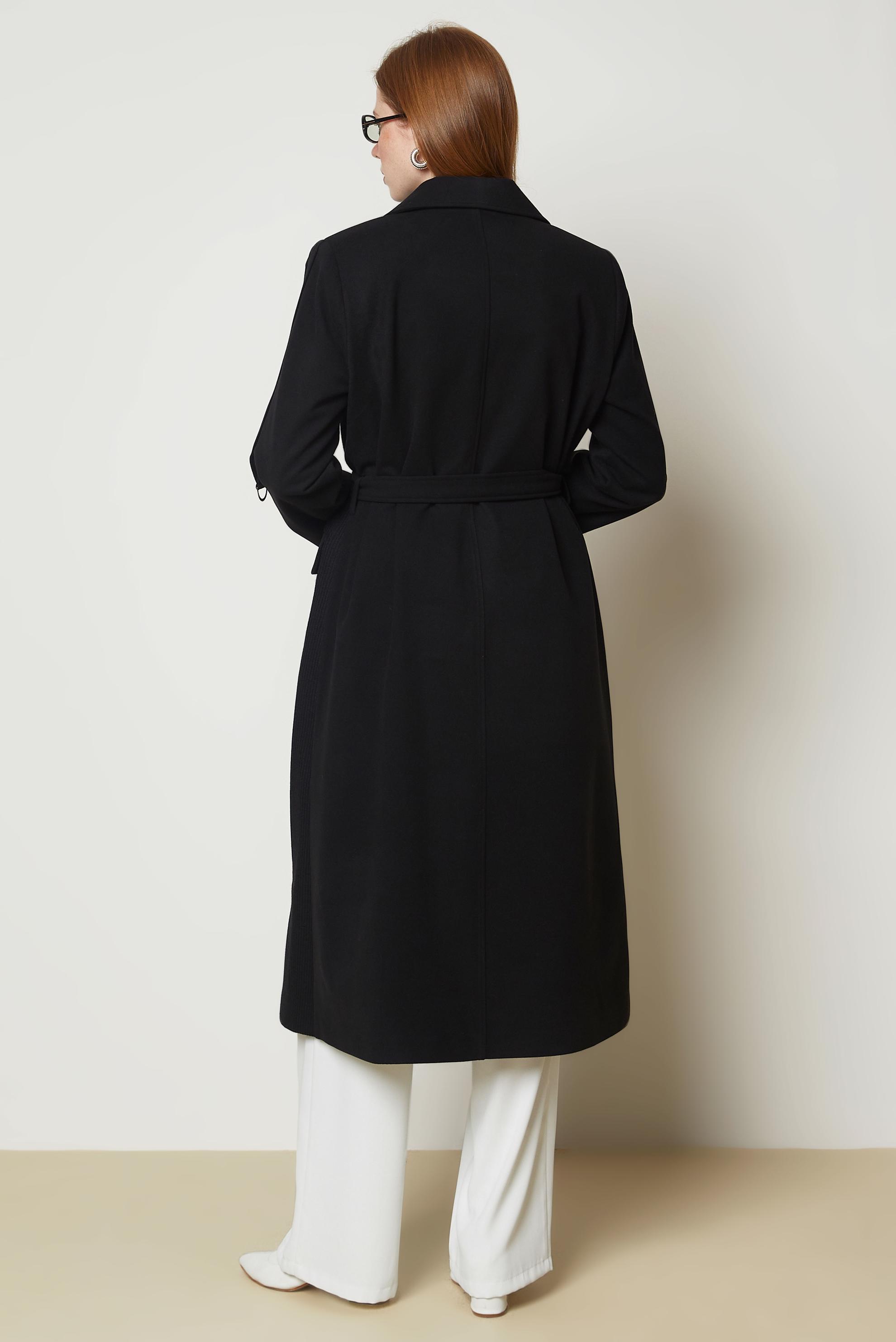 Hijab clothing BLACK BELTED CACHE COAT 90694