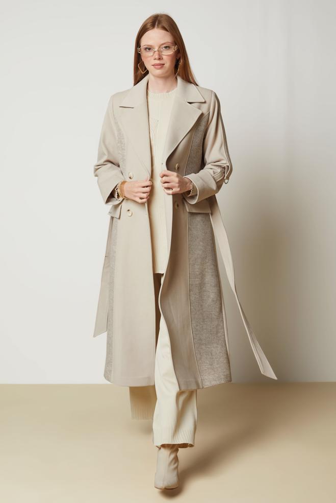 Hijab clothing BROWN BELTED CACHE COAT 90694 - ALVİNA