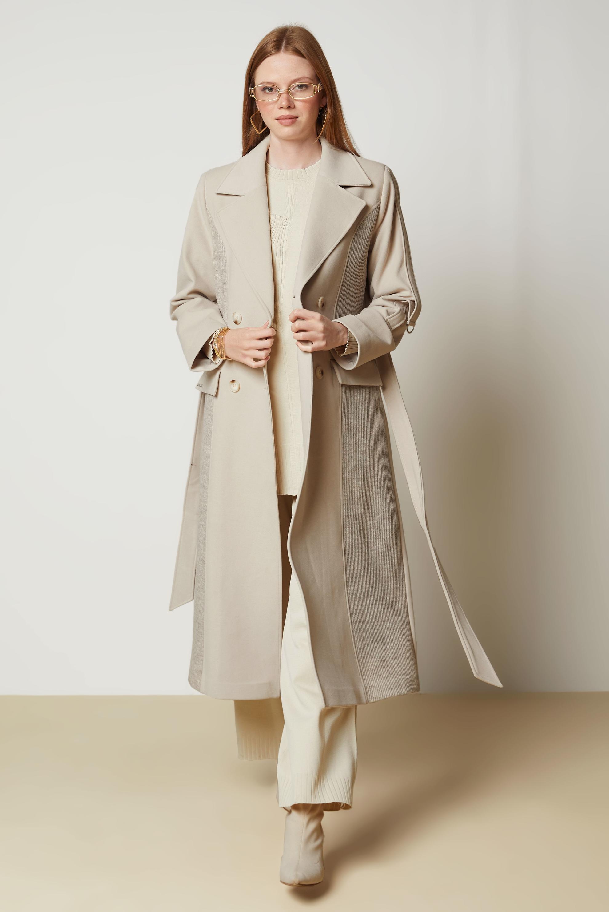 Hijab clothing BROWN BELTED CACHE COAT 90694