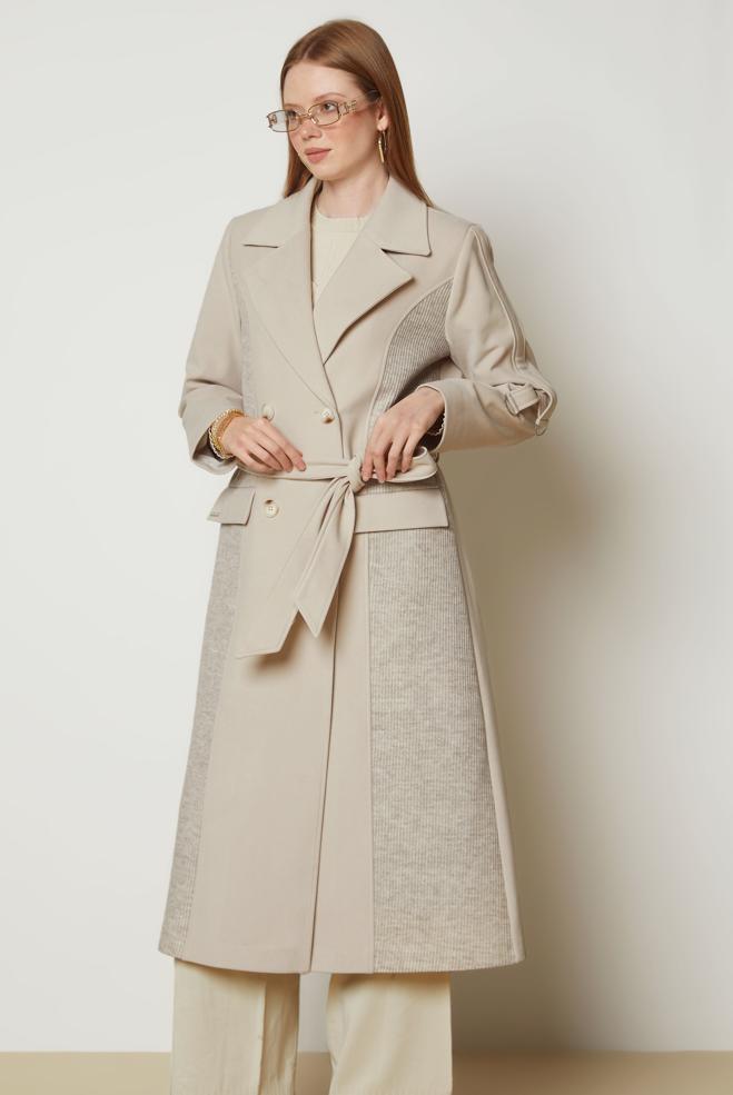 Hijab clothing BROWN BELTED CACHE COAT 90694 - ALVİNA