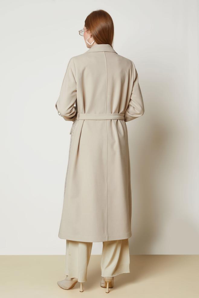 Hijab clothing BROWN BELTED CACHE COAT 90694 - ALVİNA