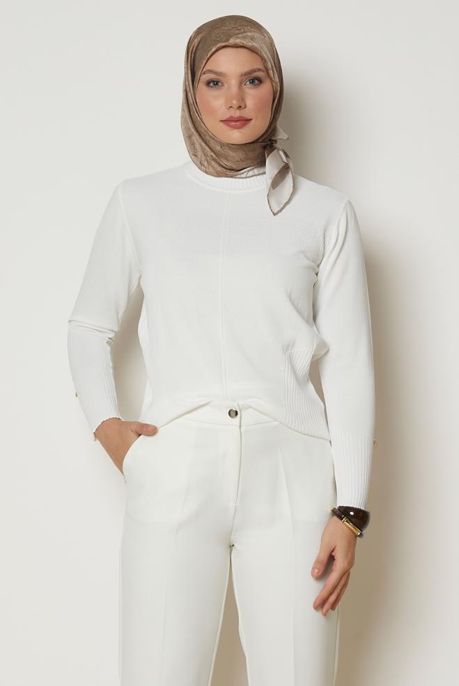 Vêtements hijab BLANC PULL EN MAILLE 46922 - ALVİNA