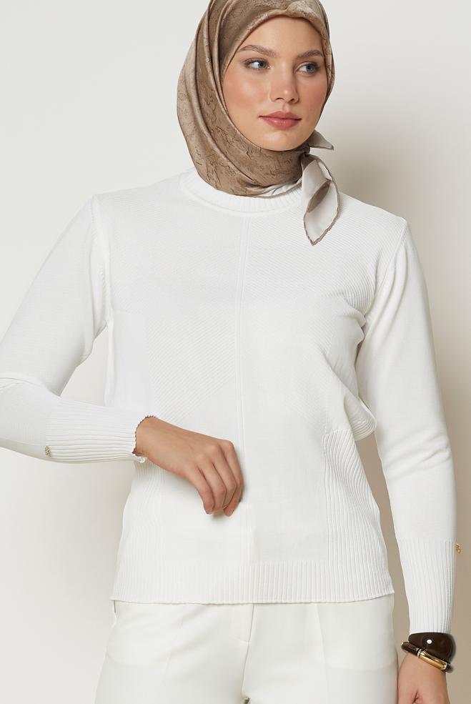 Vêtements hijab BLANC PULL EN MAILLE 46922 - ALVİNA