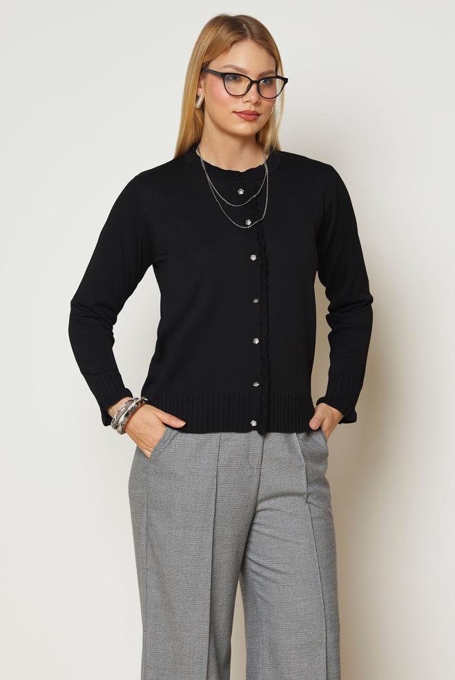 Hijab clothing BLACK KNITWEAR SWEATER 46923 - ALVİNA