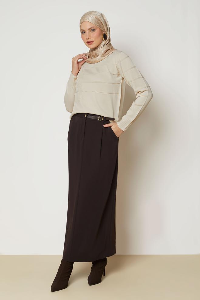 Hijab clothing BROWN KNITWEAR SWEATER 46925 - ALVİNA