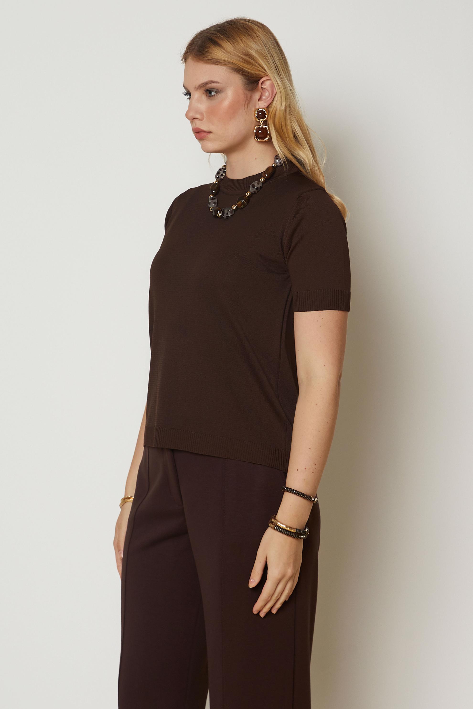 Vêtements hijab BRUN PULL EN MAILLE À MANCHES COURTES 46969