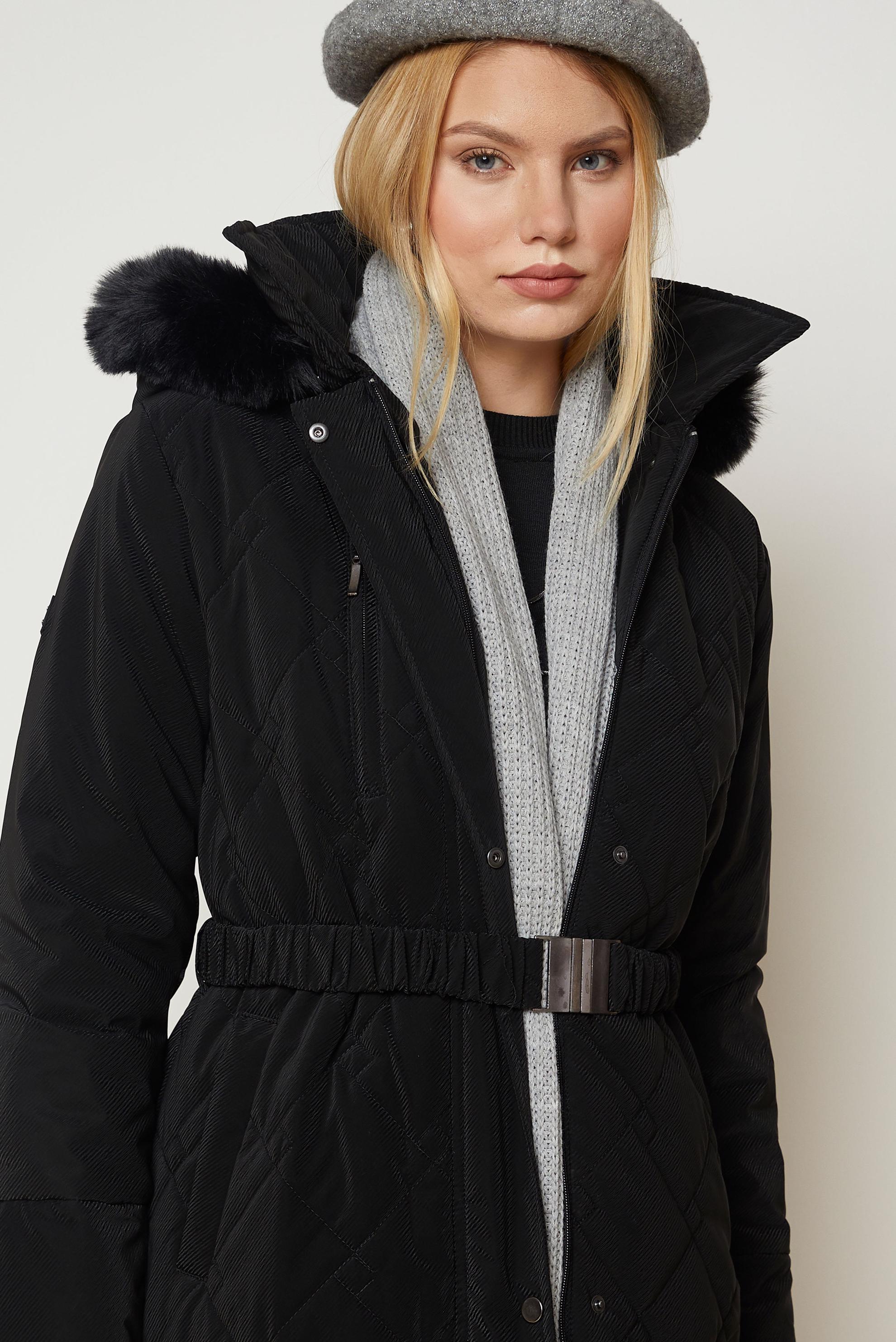 Hijab clothing BLACK BELTED QUILTED COAT 90674